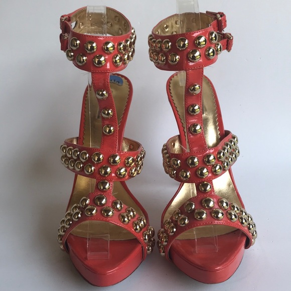 Report Signature Masonic2 Orange Studded Strappy Platform Heels 7.5M - Picture 4 of 11
